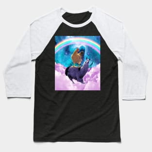 Chicken Riding Llama In Space - Rainbow Baseball T-Shirt